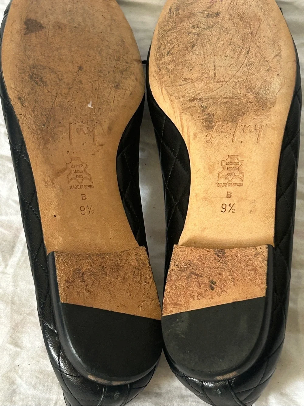 FSNY French Sole Black Quilted Patent Cap Toe Ballerina Flats Spain Quiet luxury